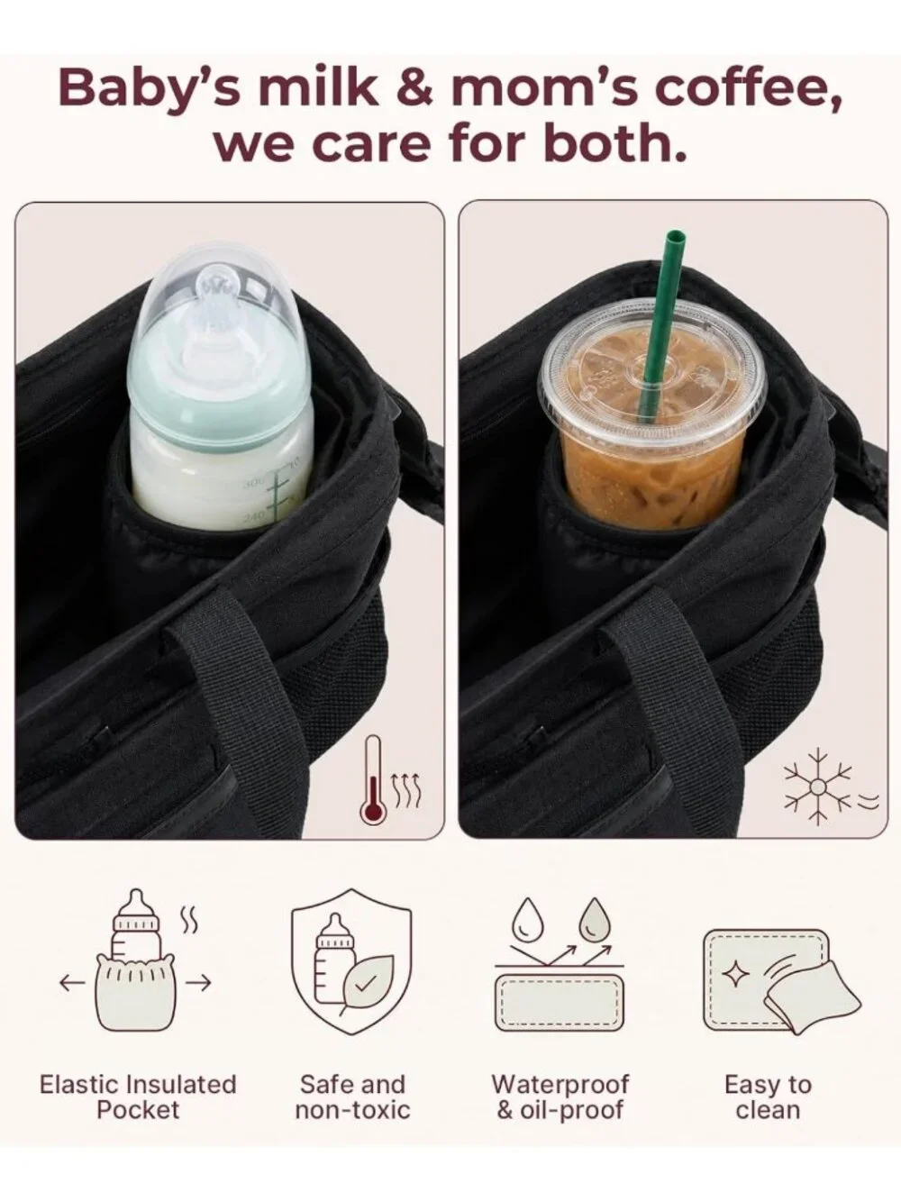 Stroller Organizer with 40 oz Tumbler Holder & Non-Slip Straps for Moms
